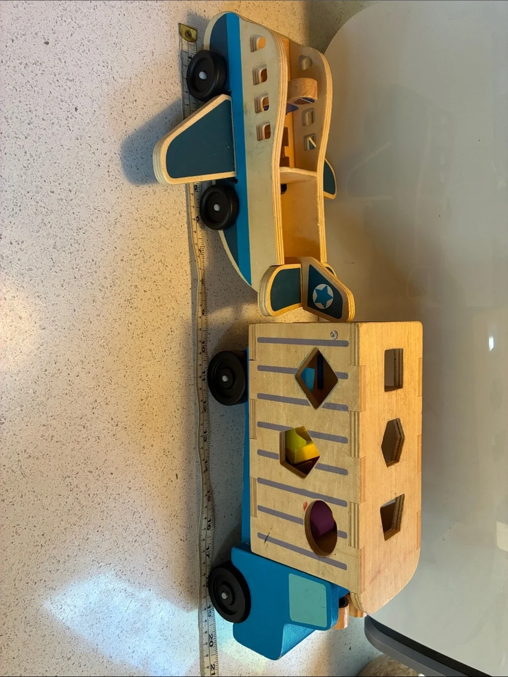 Melissa & Doug Blue Wooden Airplane and Shape-Sorting Truck Set